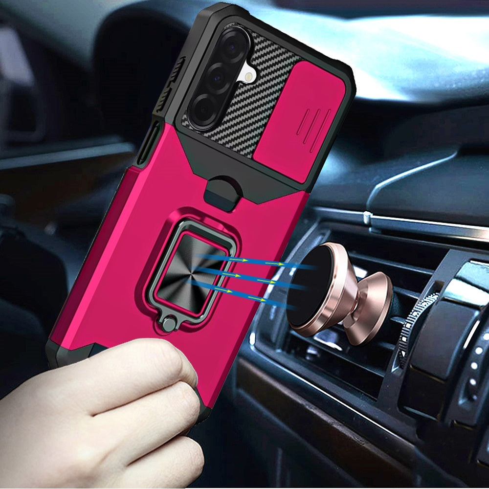 For Samsung Galaxy A17 5G Wallet Case with Ring Stand & Slide Camera Cover Back Credit Card Slot Holder, Military Grade Case Cover