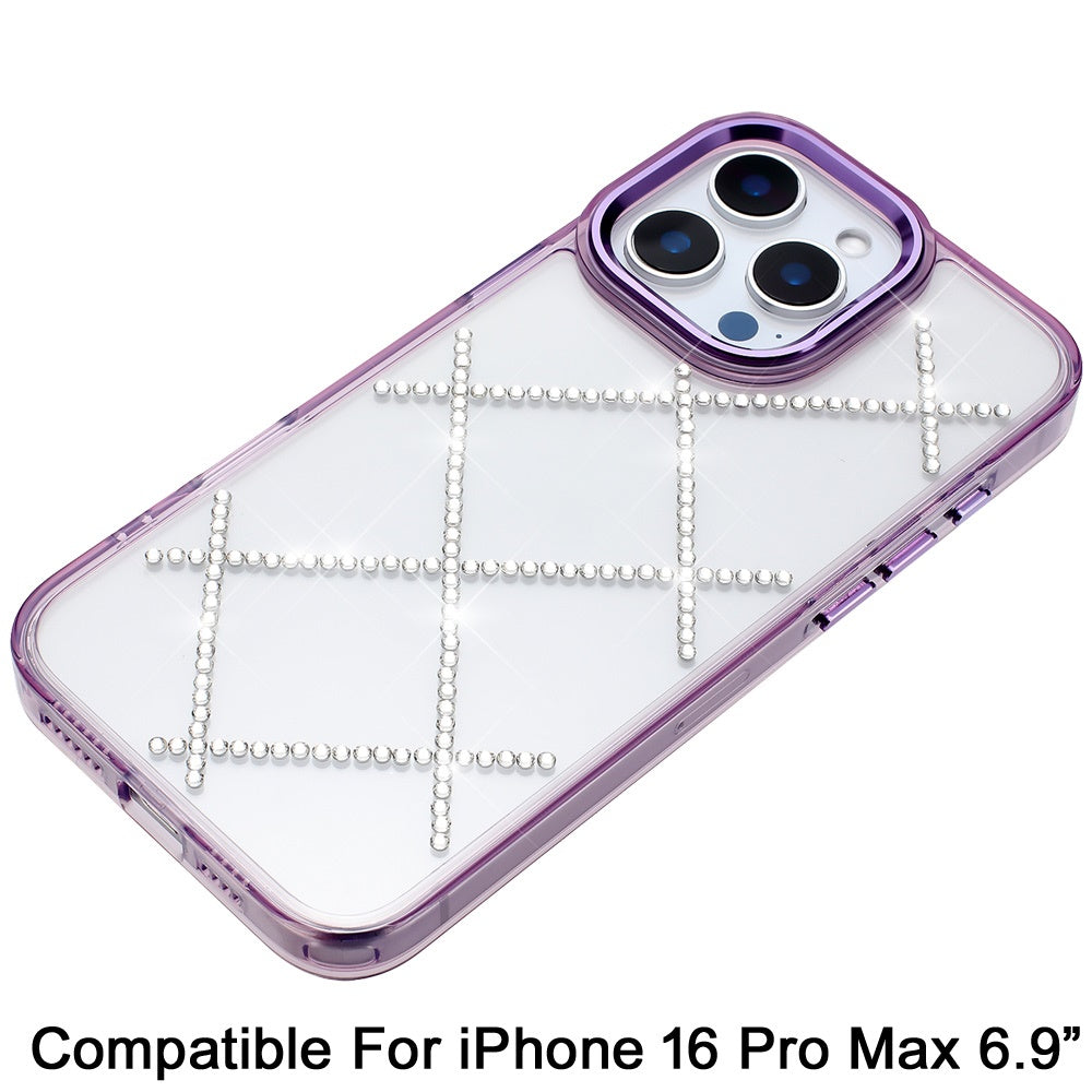 For iPhone 16 Pro Max (6.9") Gem Glitter Diamond Bling Clear Hybrid TPU Cover, Colorful Shockproof Protective Back, Slim Fit for Women Girls Case Cover Black