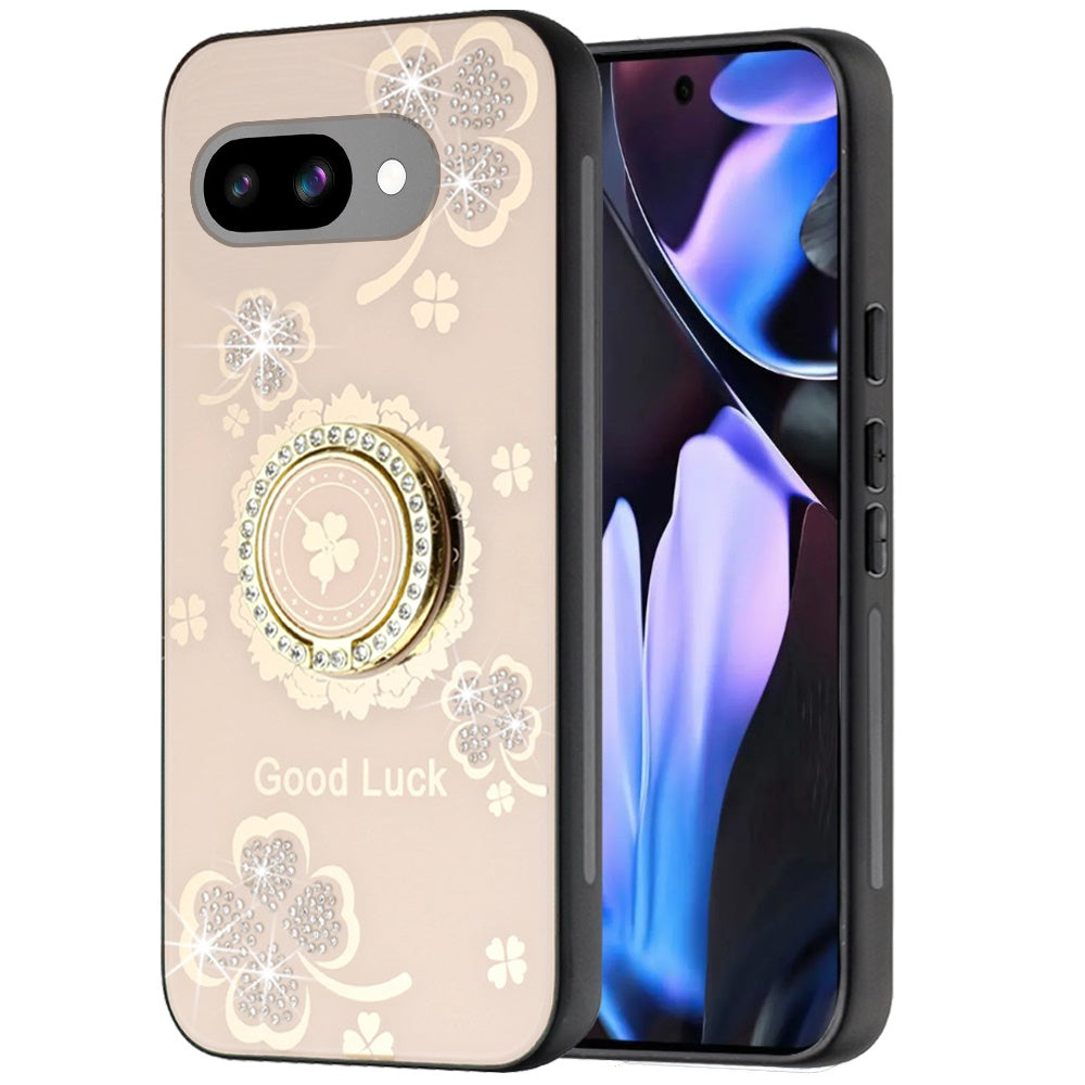 For Google Pixel 9, 9 Pro Diamonds 3D Butterfly Bling Sparkly Glitter Ornaments Engraving Hybrid with Stand Fashion Case Cover Good Luck Floral Gold