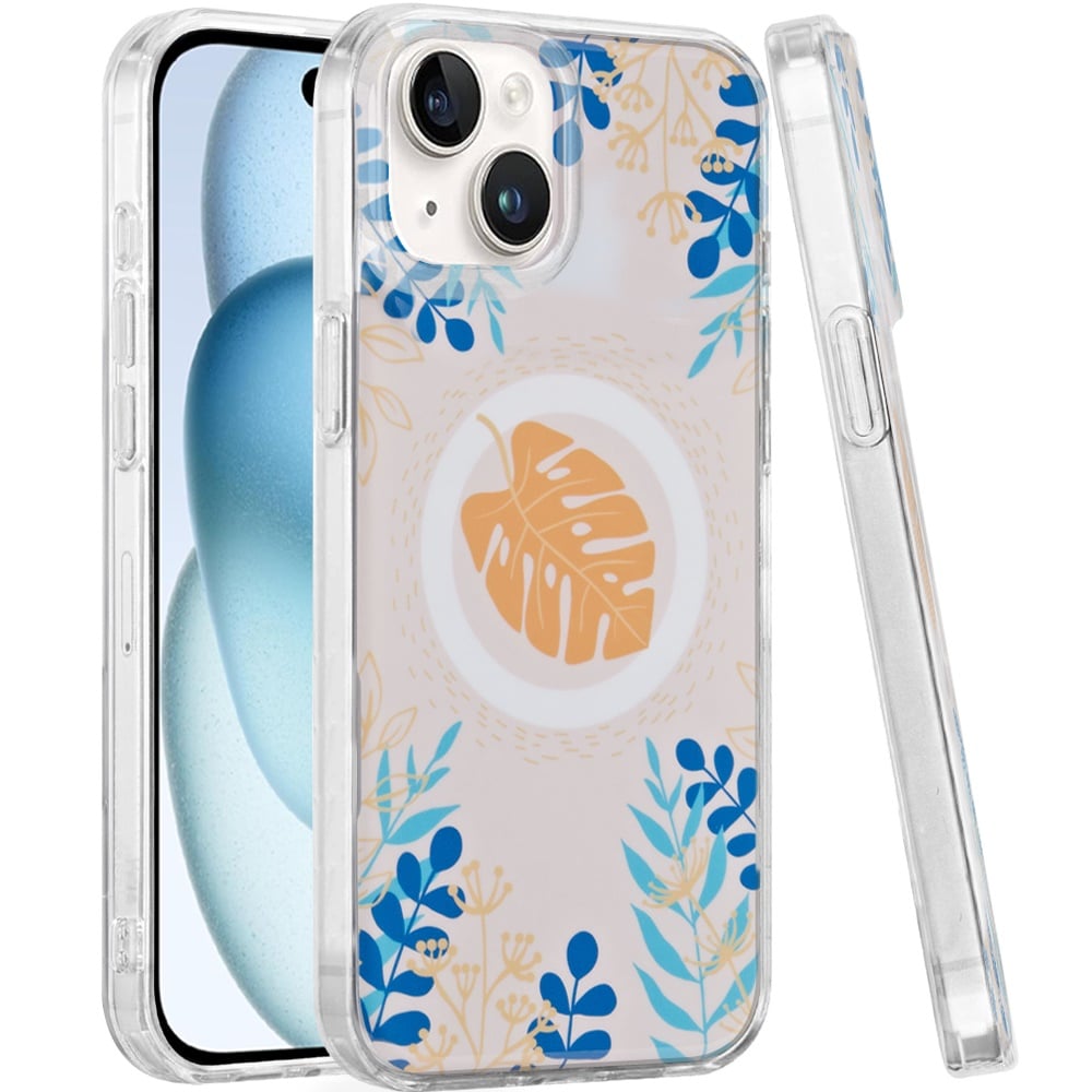For iPhone 15 (6.1") Stylish Pattern Fashion IMD Printed Design TPU Double Layer Slim Shockproof with Magnetic Back Case Cover