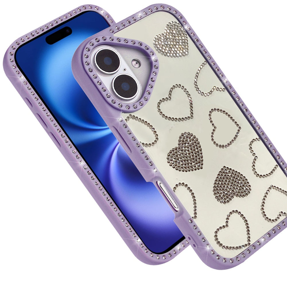 For Apple iPhone 17 (6.3") Spread Love Glitter Shimmer Bling Diamond Edge Hybrid Drop Protection Shockproof Design Case Cover