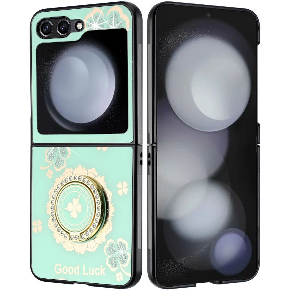 For Samsung Galaxy Z Flip 7 FE Diamonds 3D Fashion Bling Sparkly Glitter Ornaments Engraving Hybrid with Ring Stand Case Cover