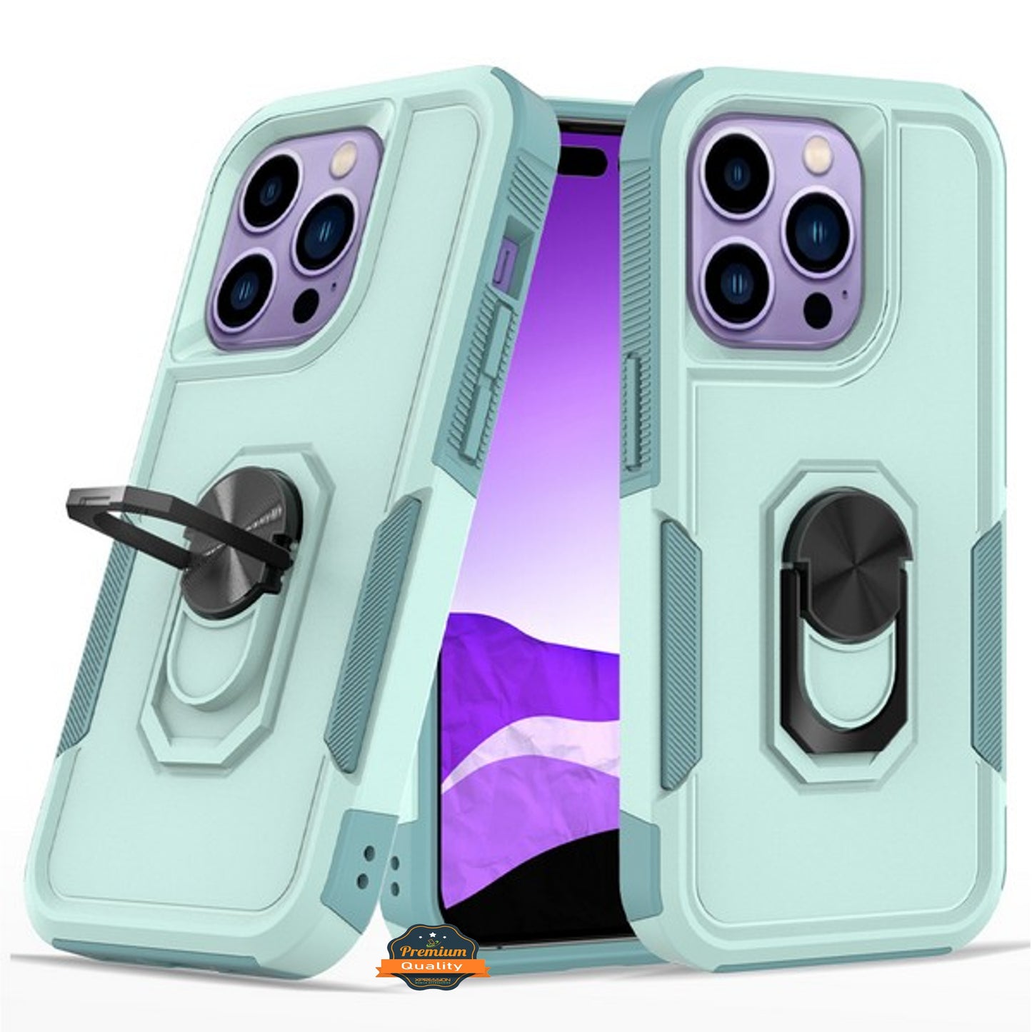 For Apple iPhone 15 (6.1") Heavy Duty Hybrid Rugged 2in1 Shockproof Protective with Magnetic Ring Stand Holder Phone Case Cover