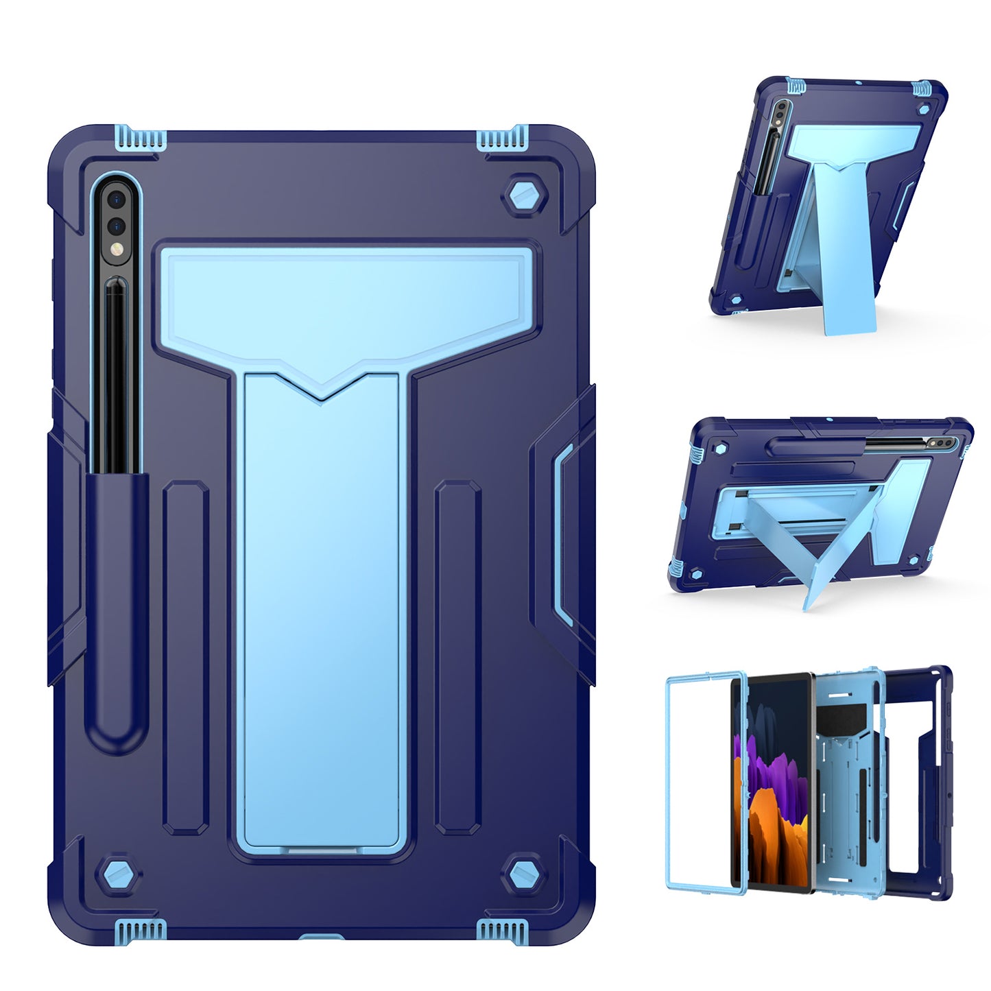 For Tough Hybrid with Vertical 3-in-1 Design, Built-in Kickstand, Shockproof Rugged Full Body with Grip Protection Blue Tablet Case Cover