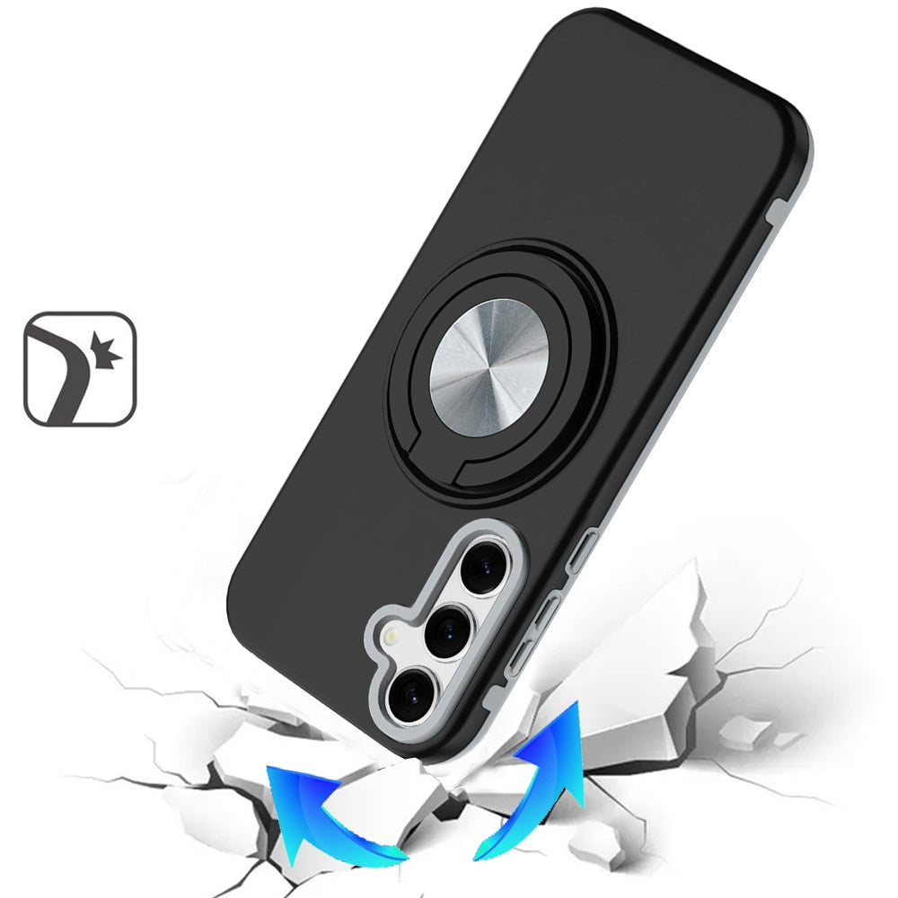 For Samsung Galaxy S26 Metal Matte Hybrid with Invisible Rotational Ring Stand, Car Mount Friendly, Military Grade Slim Fit Sturdy Case Cover Cosmic Orange