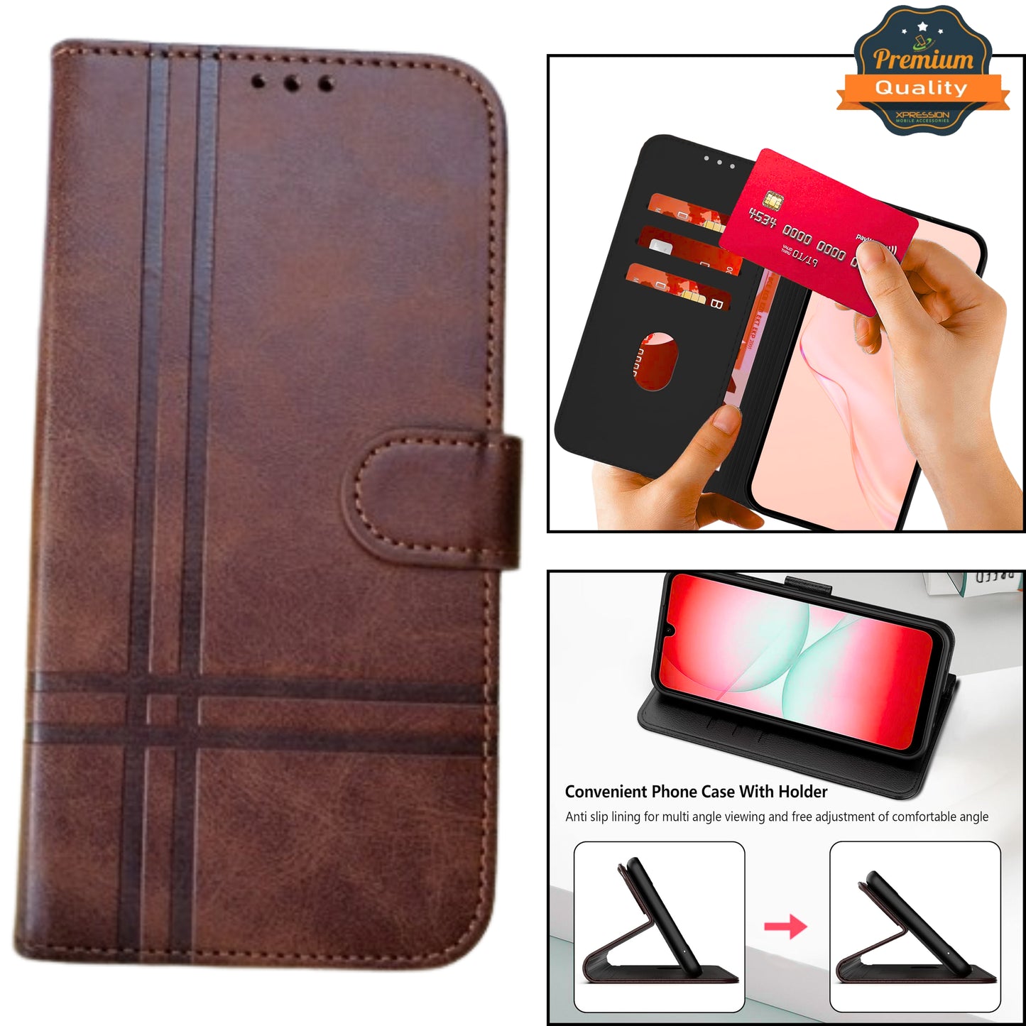 For Motorola Moto G 5G 2026 / Moto G Play 2026 Vegan Lines Leather Wallet Case with Credit Card Slot Pouch Flip, Magnetic Closure folio design Case Cover