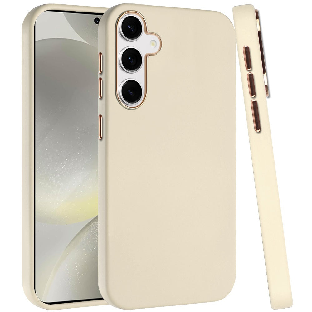 For Samsung Galaxy S25 Ultra Slim Classic Hybrid Around Rubber Gummy Gel Slick Hard PC Silicone TPU Chromed Button Case Cover