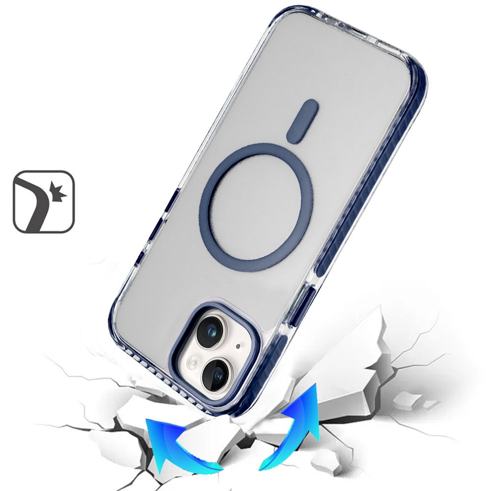 For Apple iPhone 17 Pro Max Transparent Hybrid with Color-Matched Magnetic Circle, Rubber TPU Frame Hard PC Shockproof Case Cover Blue