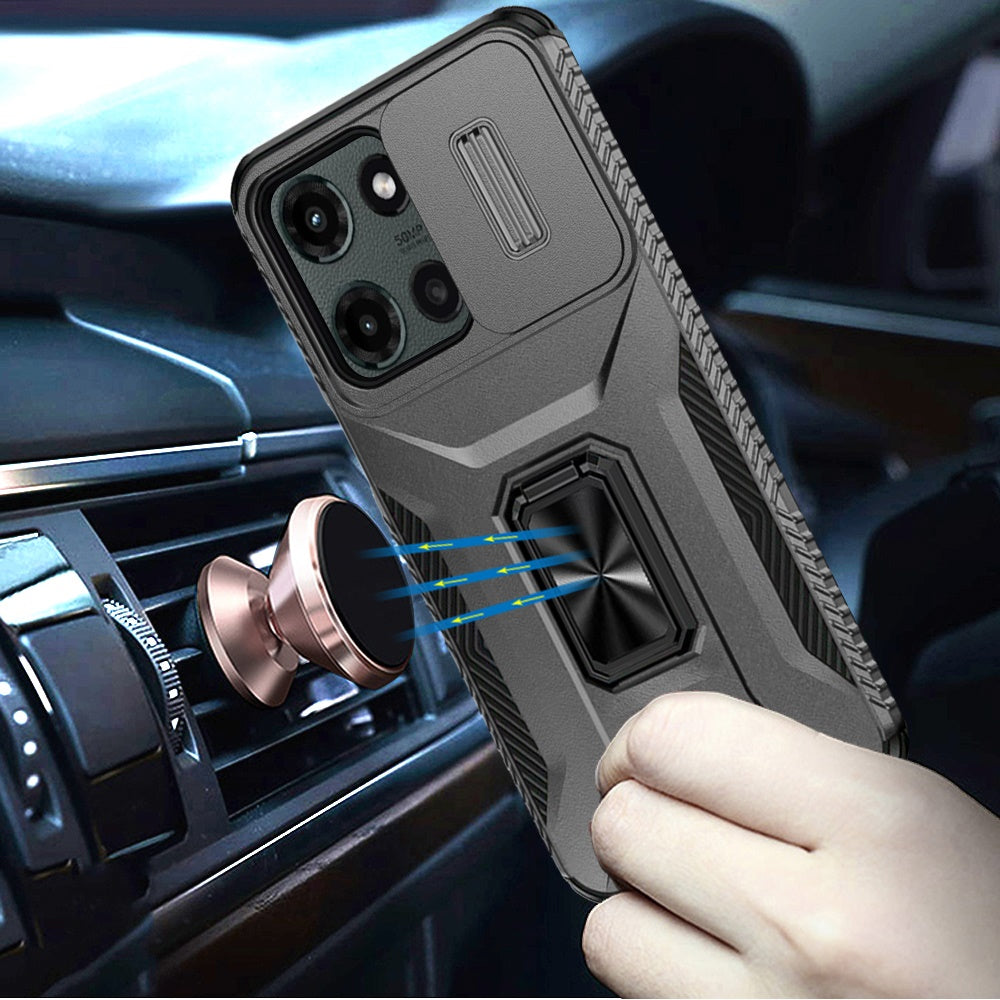 For Samsung Galaxy S25 EDGE Case, Camera Cover with Magnetic Rotation Ring Stand, Military Grade Hybrid Hard TPU Shockproof Case Cover Gray