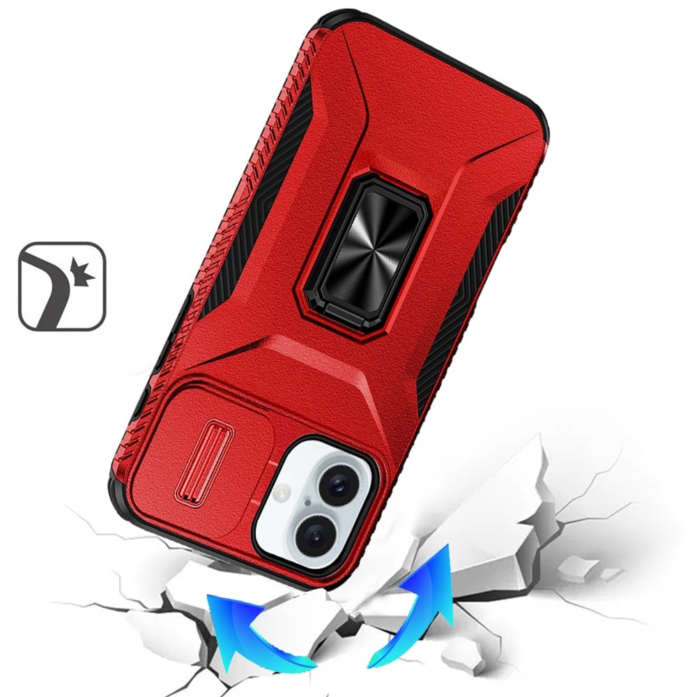 For Apple iPhone 17 (6.3") Case, Camera Cover with Magnetic Rotation Ring Stand, Military Grade Hybrid Hard TPU Shockproof Case Cover