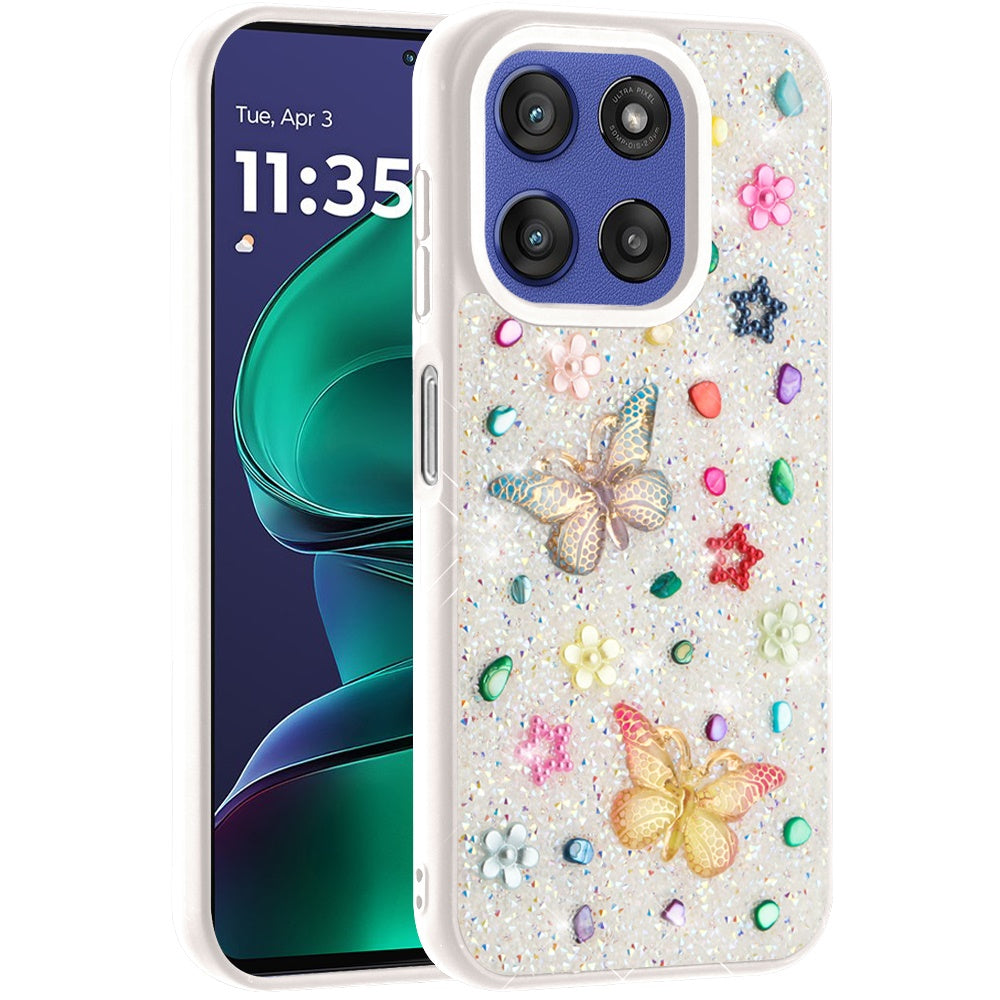 For Motorola Moto G Stylus 5G 2025 Diamond Butterfly 3D Glitter Bling Design, Slim Hybrid Sparkle Protective Cover TPU for Women Girls Case Cover
