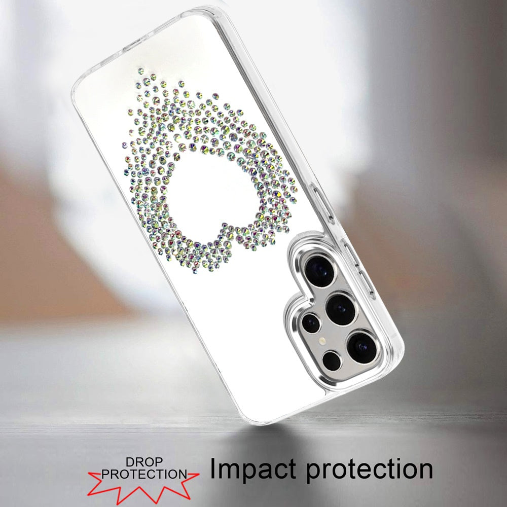For Samsung Galaxy S25 Fan Edition /Galaxy S25 FE Angel Hearts Bling Glitter Diamond Hybrid TPU Cover, Colorful Frame Shockproof Protective Back Case Cover Silver