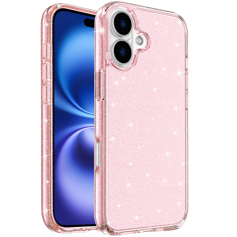 For Apple iPhone 17 Transparent Glitter Shiny Sparkle Bling TPU Rubber Hard Back Hybrid Frame Shockproof Case Cover