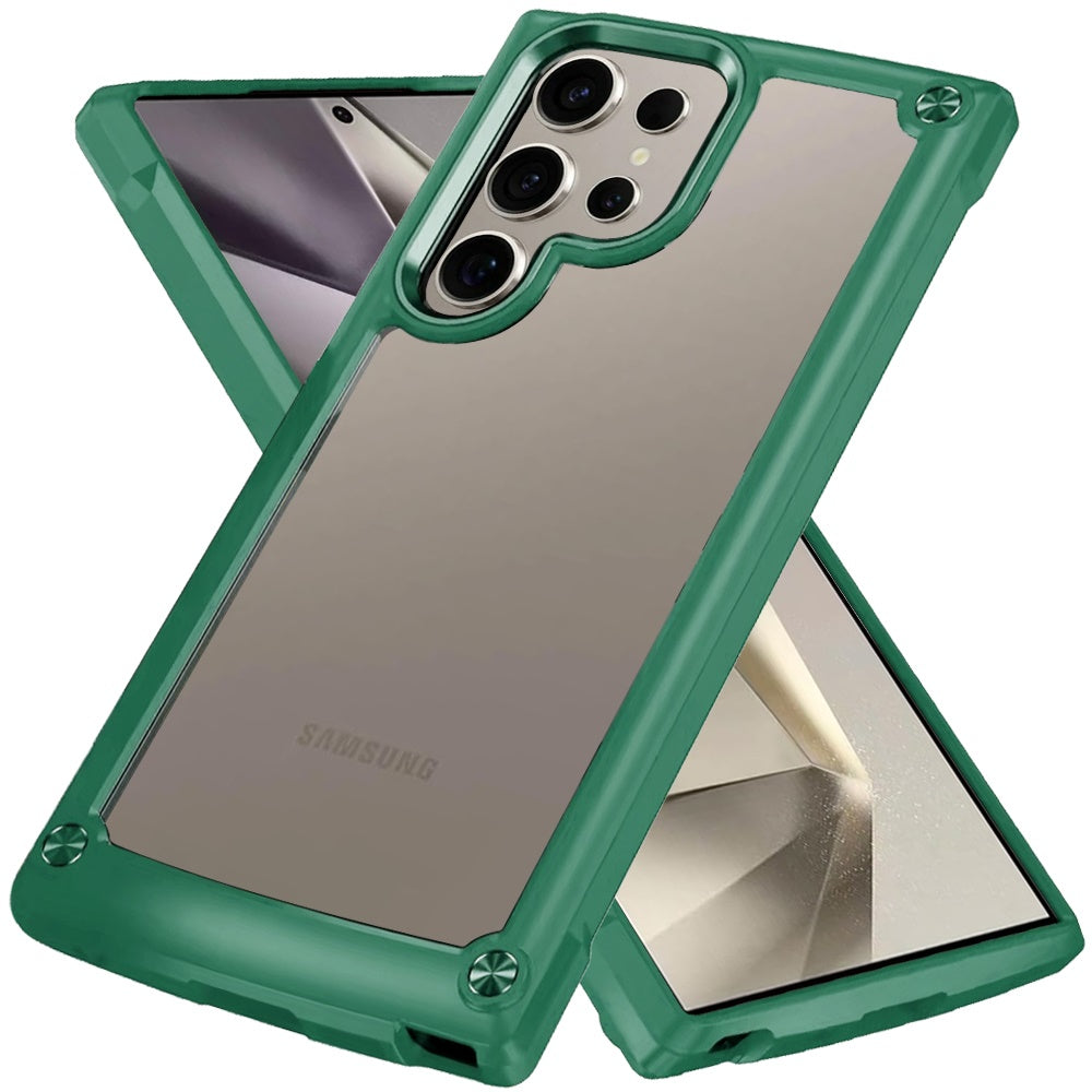 For Samsung Galaxy S25 Ultra Hybrid Transparent Rubber with Metal Buttons & Camera Edges Hard TPU Corner Frame Bumper Case Cover