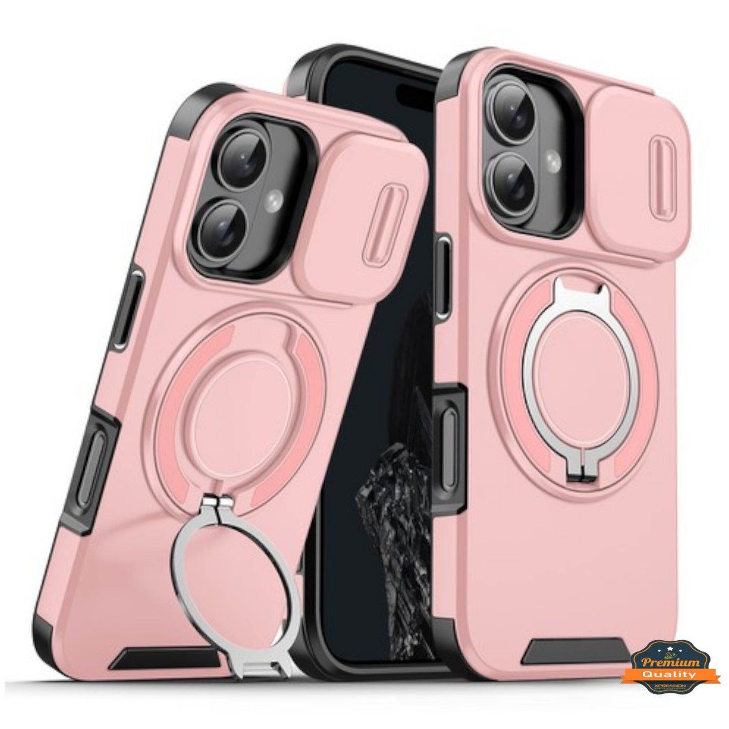 For Apple iPhone 17 Hybrid Case with 360° Magnetic Ring Stand, Camera Slide Protector & Compatible with MagSafe Case Cover