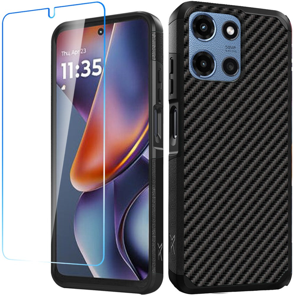 For Motorola Moto G 5G 2025 Tough Hybrid Dual Layer Hard PC TPU Rubber Bumper, Shock Absorption, Screen Protector Included Case Cover