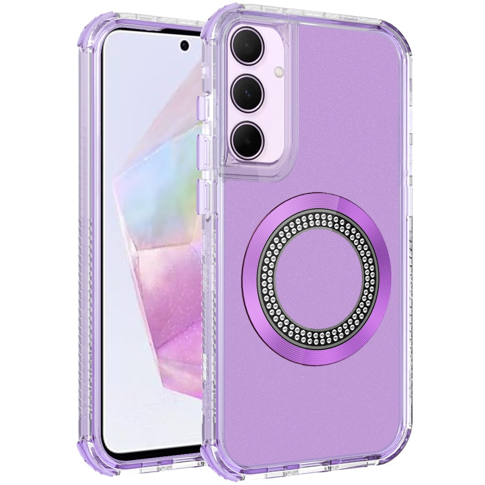 For Samsung Galaxy A36 Magnetic Circle Compatible with Magsafe, Hybrid Chrome 3in1 Transparent Shockproof TPU Bumper Case Cover