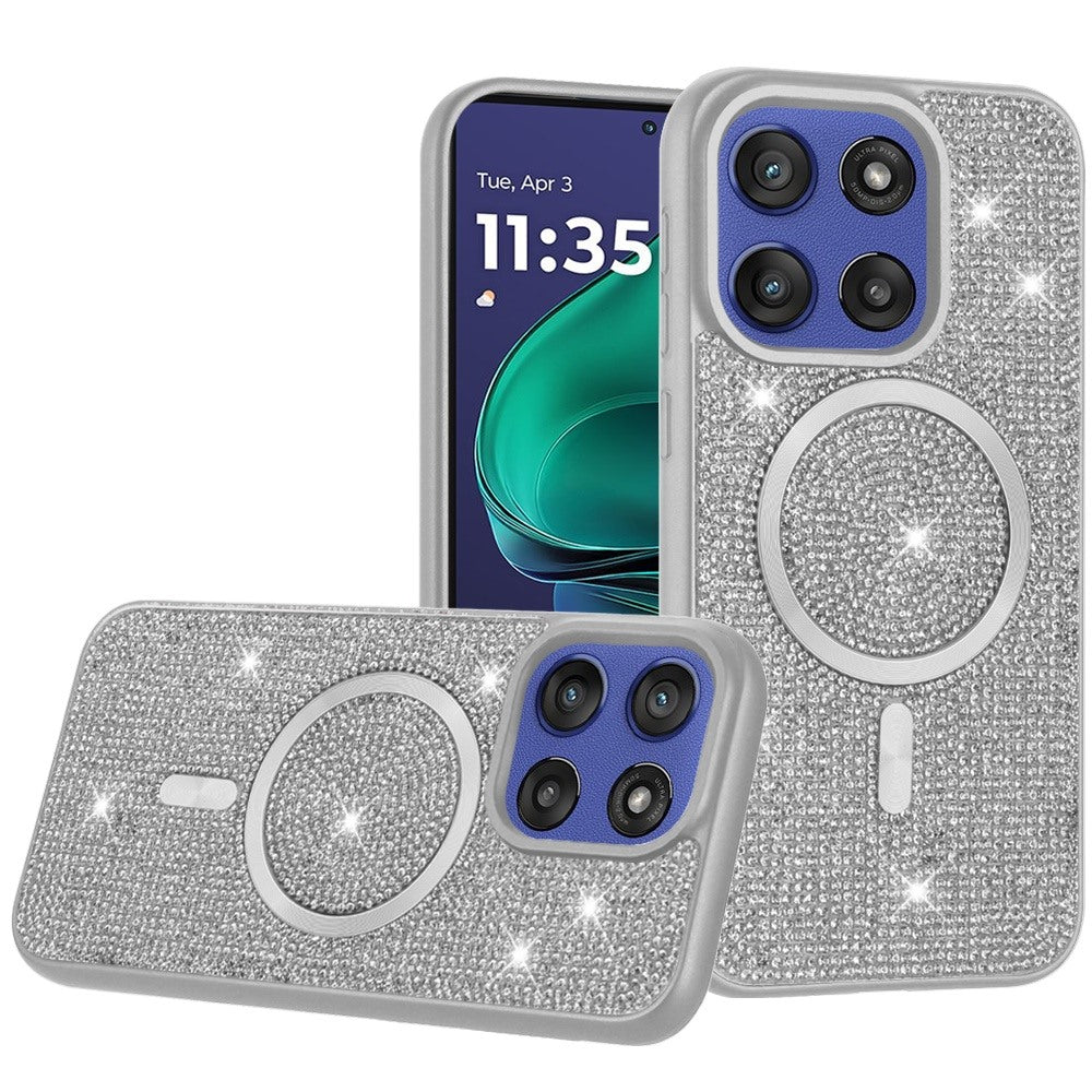 For Motorola Moto G 5G 2025 Sparkly Diamond Bling Case Rhinestone Skin Hybrid with Magnetic Circle, MagSafe Compatible Case Cover