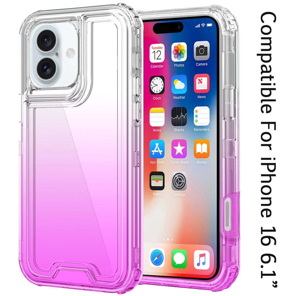 For Apple iPhone 16 (6.1") Hybrid 3in1 Clear Two Color Tone Transparent Shockproof Rubber TPU + Hard Protective Frame Case Cover