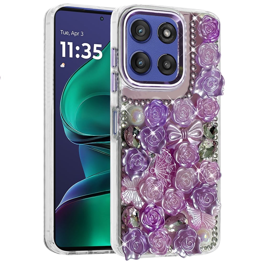 For Motorola Moto G Stylus 5G 2026 /2025 Muti-Color Floral Fashion Bling Crystal 3D Full Diamonds Stones Sparkle Rhinestone Glitter Hybrid Case Cover