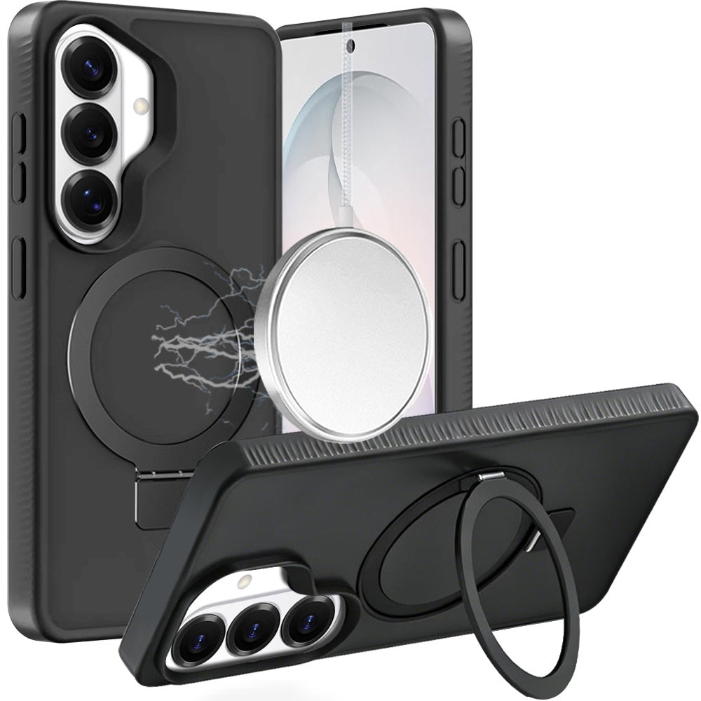 For Samsung Galaxy S26 Magnetic Circle Kickstand with MagSafe Compatibility, Matte Skin, Rugged Bumper, and Ring Holder Case Cover Blue