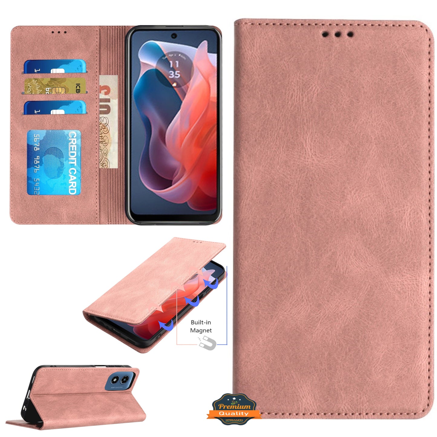 For Samsung Galaxy S25 Ultra Wallet Pouch with Credit Card Holder Flip, Magnetic Closure Vegan Leather and Stand Case Cover