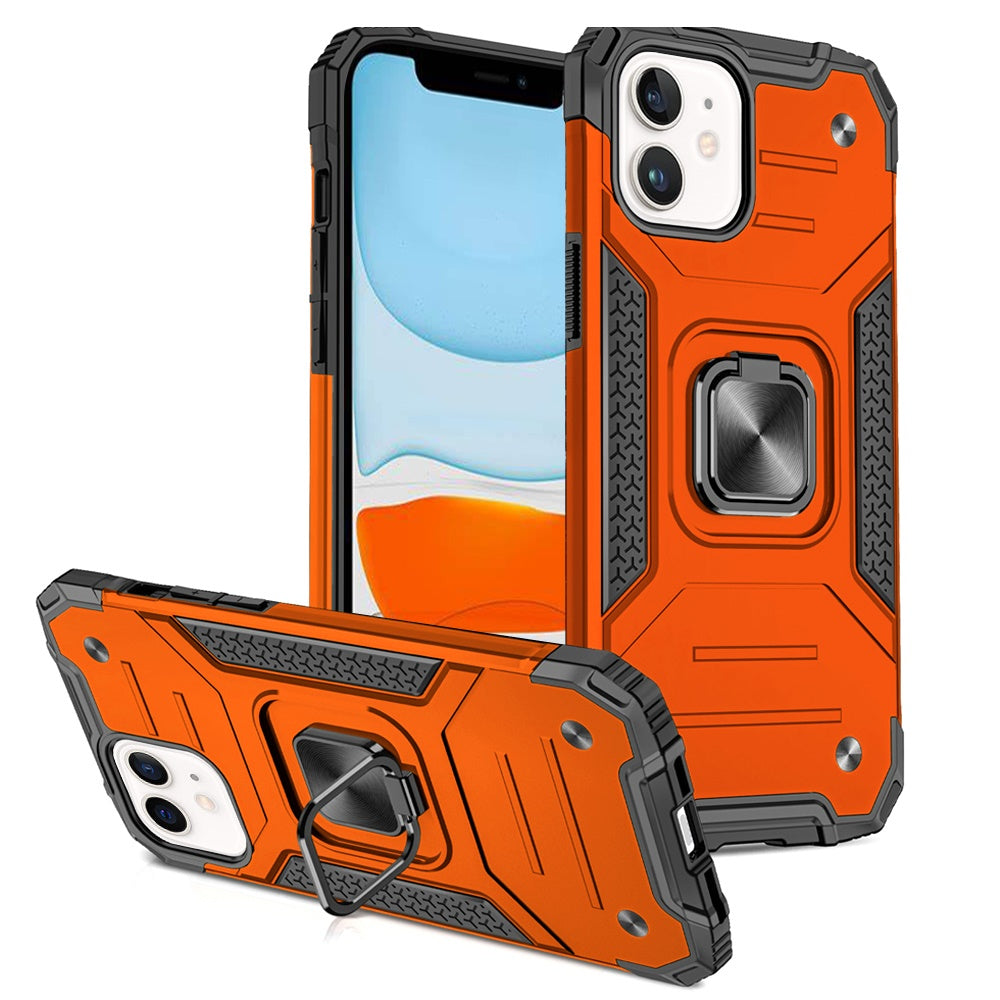 For Apple iPhone 11 Armor Hybrid Magnetic Stand with Ring Holder Kickstand Shockproof Heavy-Duty Durable Rugged TPU Dual Layer Case Cover Cosmic Orange