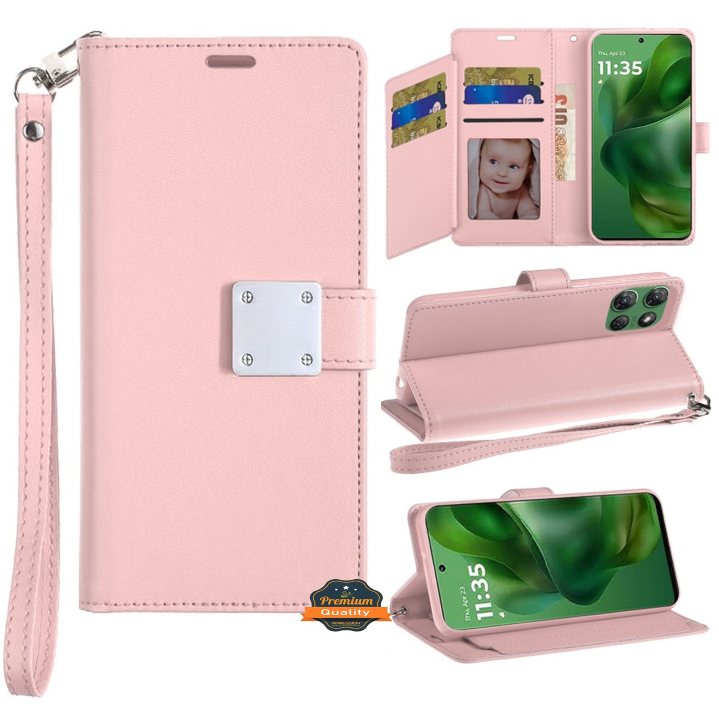 For Apple iPhone 13 Pro Max Wallet Case with ID/ Card Holder, Wristlet Strap, Magnetic TPU Protective Shockproof Folio Flip Case Cover