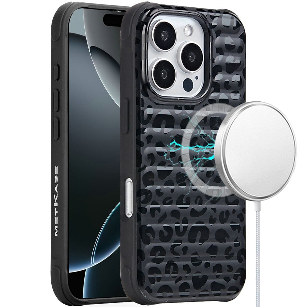 For iPhone 16 (6.1") Chrome Leopard Magnetic Hybrid Shockproof Protection Design Secure Grip Stylish Durable Finish Case Cover Rose Gold Leopard