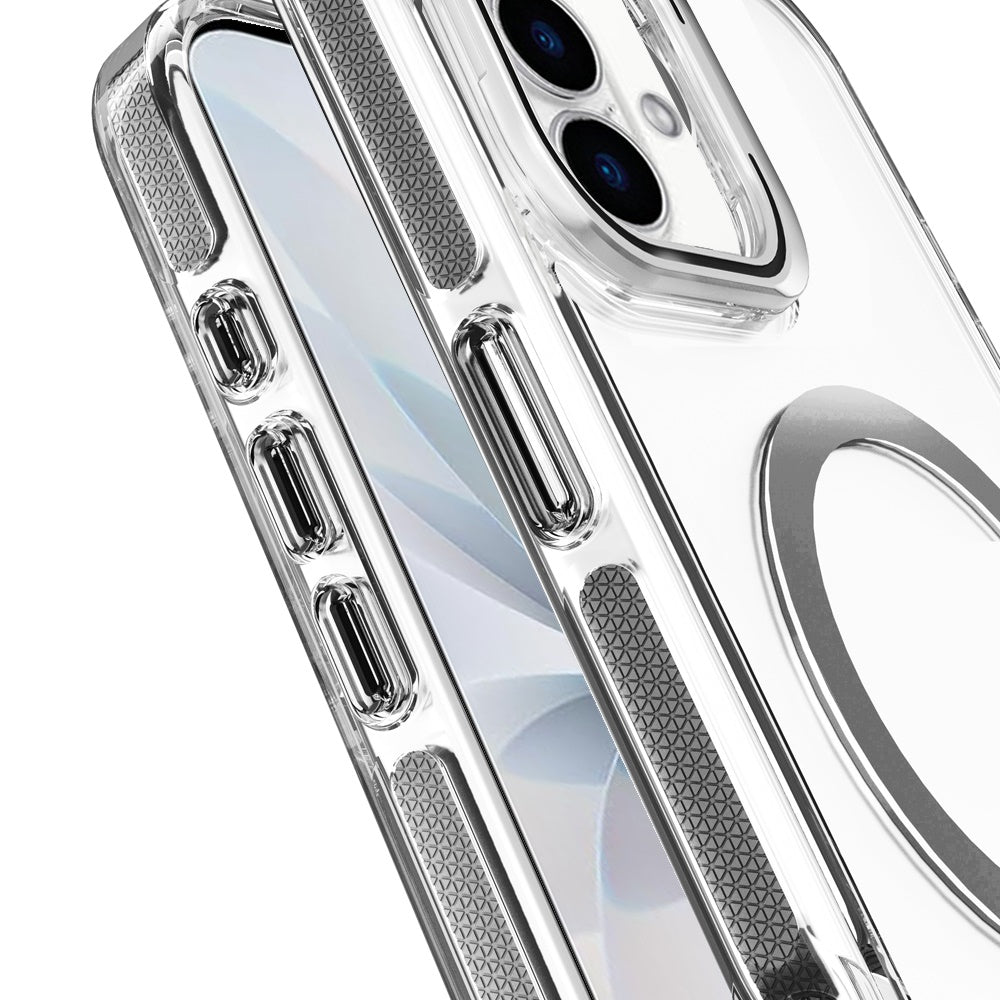 For Apple iPhone 17 (6.3") Built-in Camera Kick-Stand, Compatible with MagSafe, Transparent Colorful Edged Tough Hybrid TPU Case Cover Black