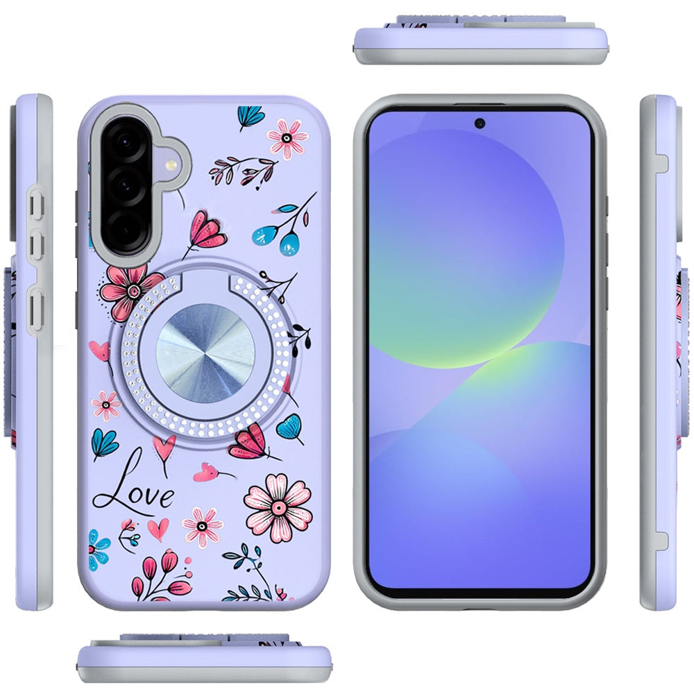 For Samsung Galaxy A36 Pattern Design Hybrid with Invisible Ring Stand & Magnetic Back, Shockproof Protective Grip Case Cover