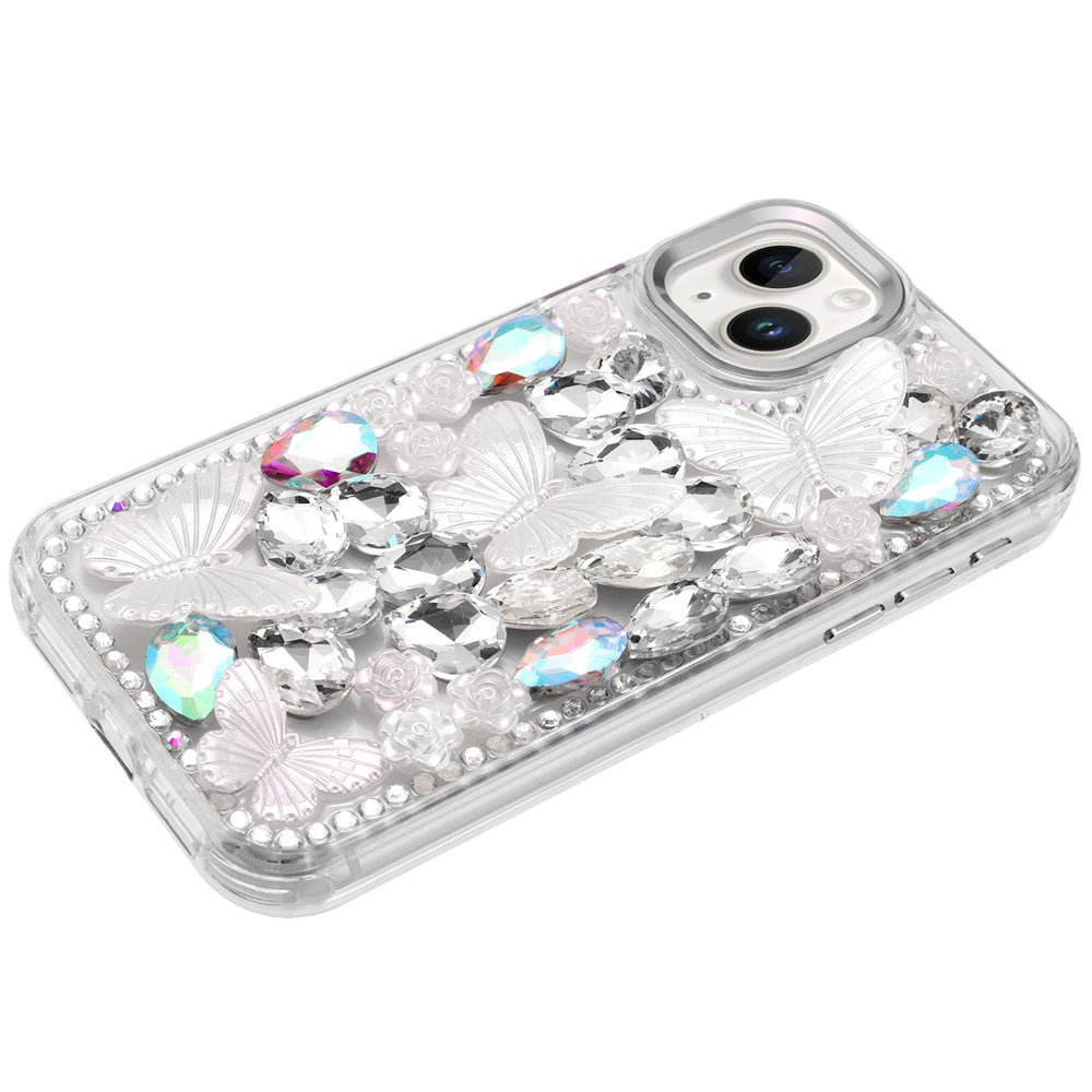 For Apple iPhone 11 3D Diamond Floral Butterfly Bling Stone Hybrid, Sparkly Rhinestone Gemstone Back Shockproof Case Cover