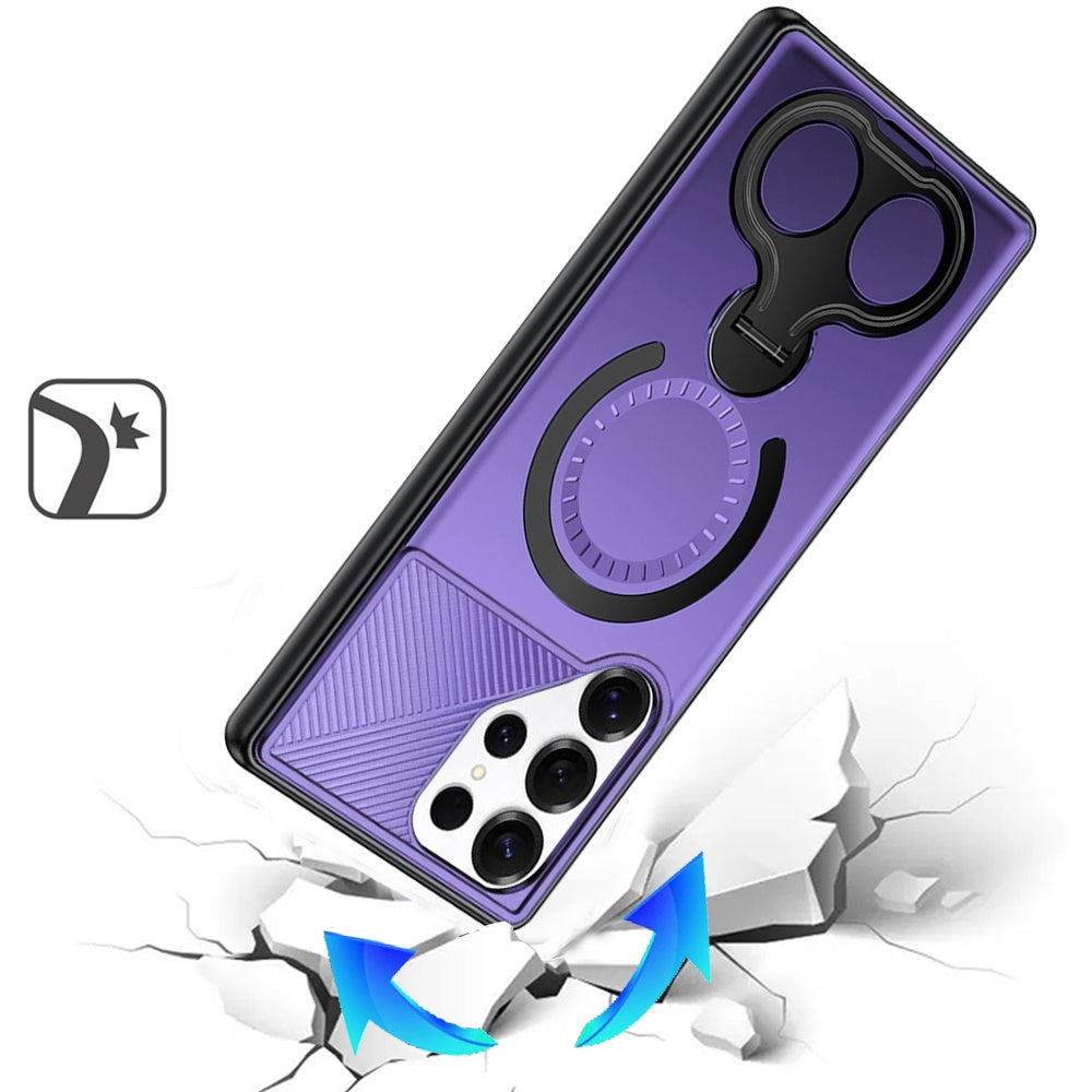 For Samsung Galaxy S26+ / S26 Plus Hybrid with Invisible 2 Hole Ring Stand Magnetic back Car Mount Friendly Protector Case Cover Purple