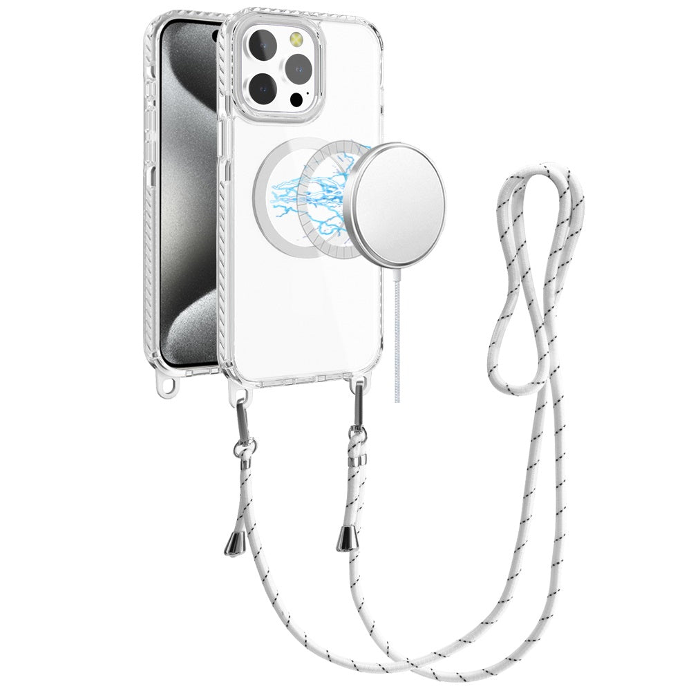 For Apple iPhone 16 Pro (6.3") Clear Magnetic Frame PC Back Shockproof Protective Case with Detachable Lanyard Strap, Compatible with MagSafe Case Cover