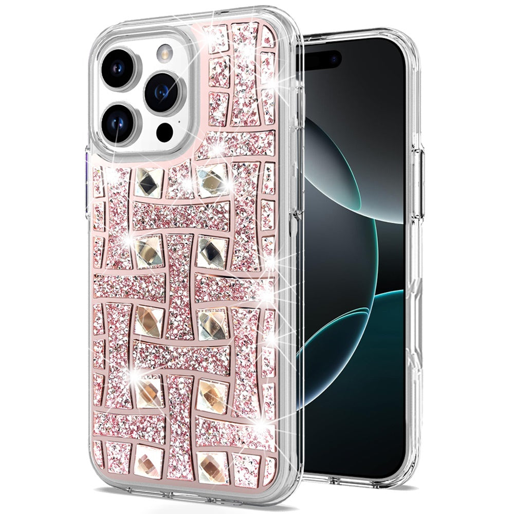 For Apple iPhone 16 Pro (6.3") Sparkly 3D Design Diamond Shockproof Protective Bling Rhinestone Hybrid Skin PC + TPU Case Cover