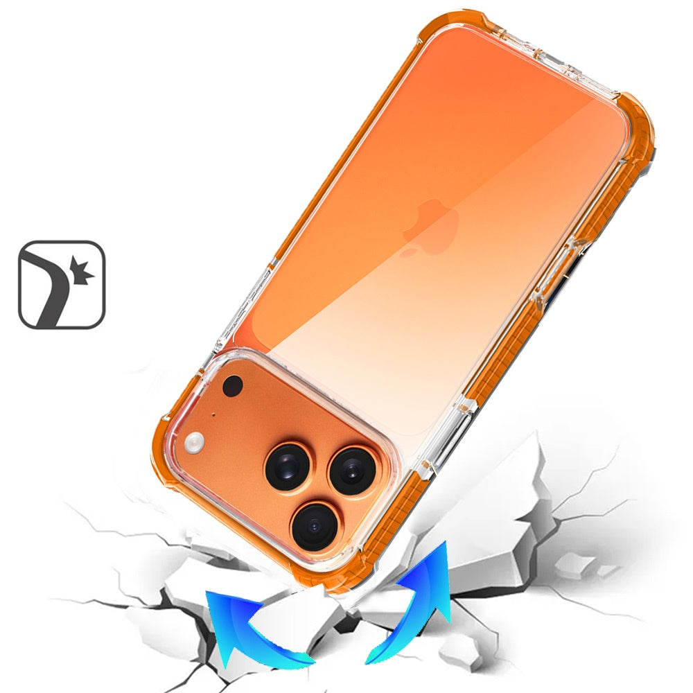 For Apple iPhone 17 Hybrid Transparent Acrylic Rubber Gummy Hard PC Silicone TPU Color Bumper Frame Shockproof Case Cover Clear / Cosmic Orange