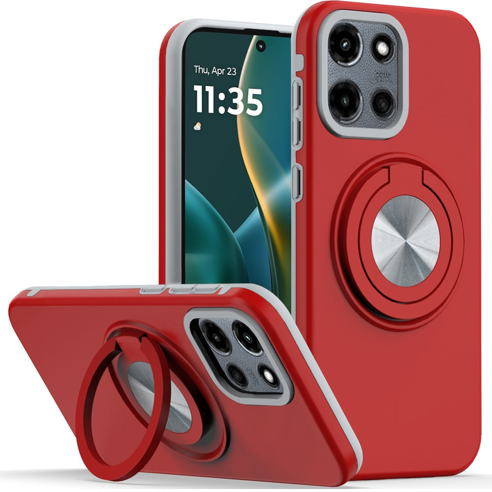 For Motorola Edge 2025 Metal Matte Hybrid with Invisible Rotational Ring Stand, Car Mount Friendly, Military Grade Slim Fit Sturdy Case Cover