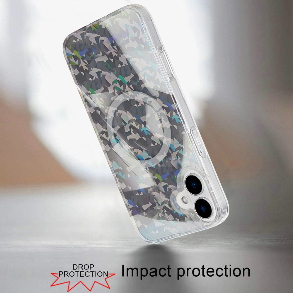For iPhone 16 (6.1") Premium Double Layer IMD Magnetic Hybrid Shockproof Protection Durable Anti Scratch Secure Grip Slim Design Compatible Case Cover Smoke Diamond Holographic