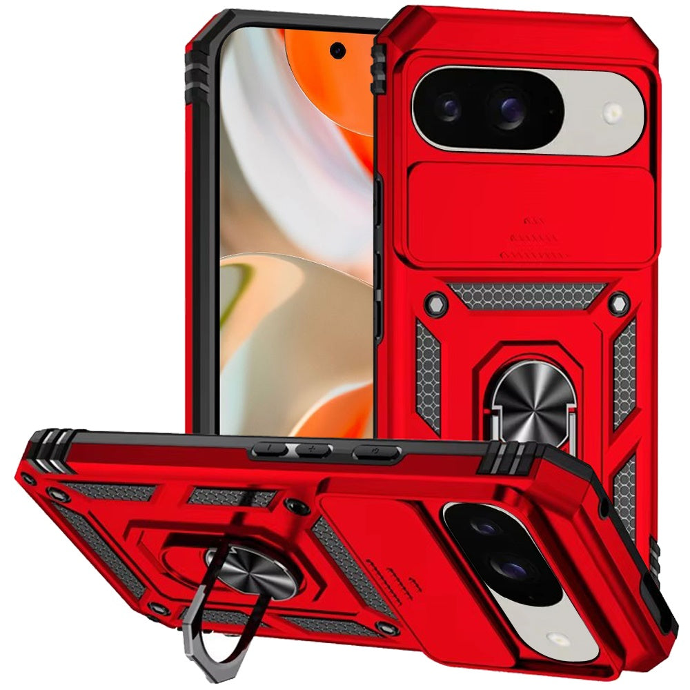 For Google Pixel 9 Pro XL (6.8") Shockproof Edge Bumper with Stand, Camera Lens Protection & 360° Rotate Ring Kickstand Case Cover