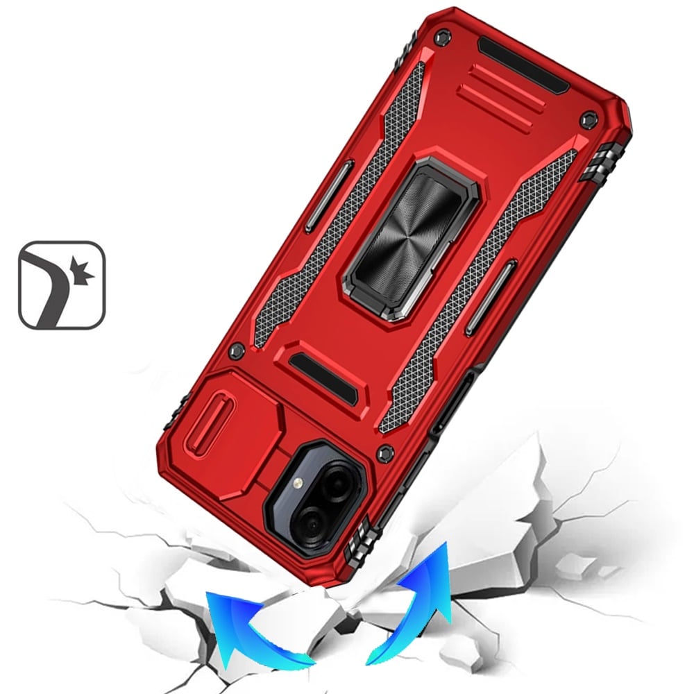 For Samsung Galaxy A07 Tough Hybrid Case with Movable Camera Window & Metal Ring Stand Shockproof Case Cover