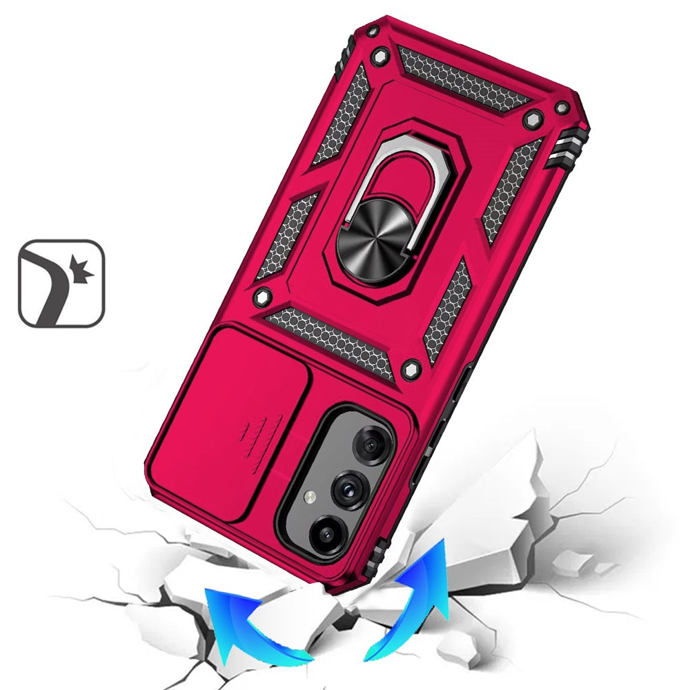 For Motorola Moto G 5G 2025 Hybrid Ring Shockproof with 360° Rotate Ring Kickstand, Camera Lens Protection, Soft Edge Bumper Case Cover Hot Pink