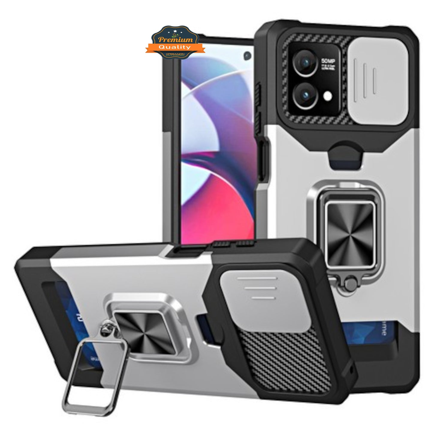 For Motorola Moto G Power 5G 2025 Wallet Case with Slide Camera Protector, Credit Card Slot, Ring Sand, Magnetic Car Mount Case Cover