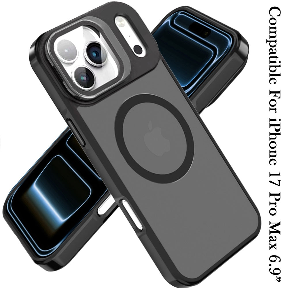 For Apple iPhone 17 Pro Max (6.9") Tough HQ Hybrid Case with Aluminum Frame Camera Stand, Compatible with MagSafe, Translucent Matte Shockproof Case Cover Burgundy