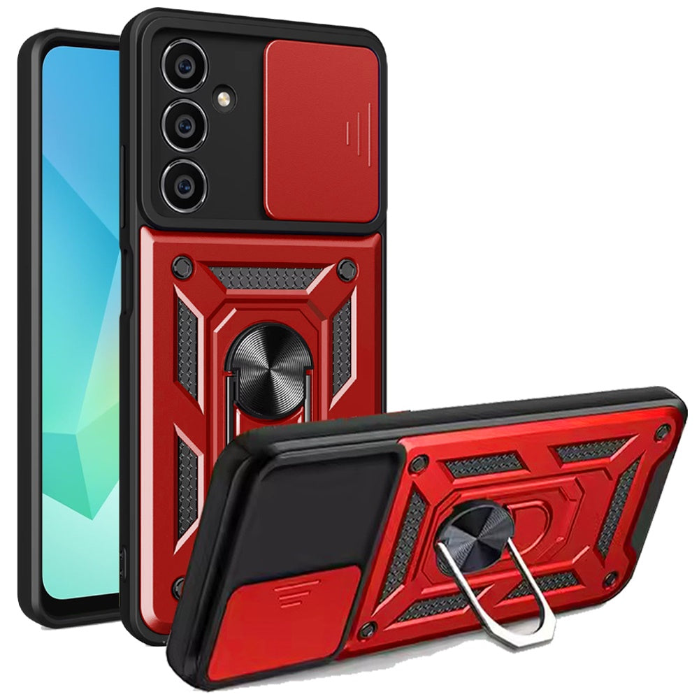 For Samsung Galaxy A16 5G Hybrid Cases with Slide Camera Lens Cover and Ring Kickstand Rugged Dual Layer TPU Heavy Duty Case Cover