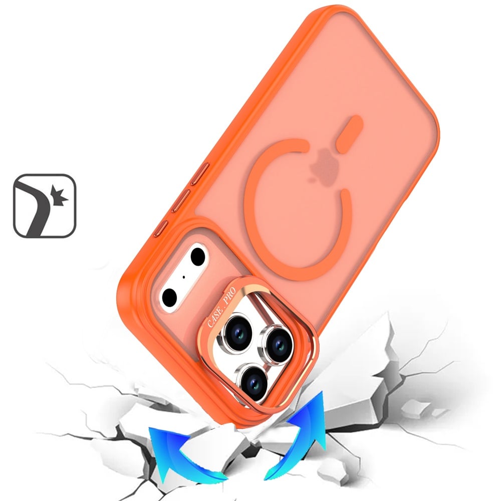 For Apple iPhone 17E /16E MagSafe Compatible Matte Metallic Stand TPU Hybrid Drop Protection Camera Kickstand Case Cover Cosmic Orange