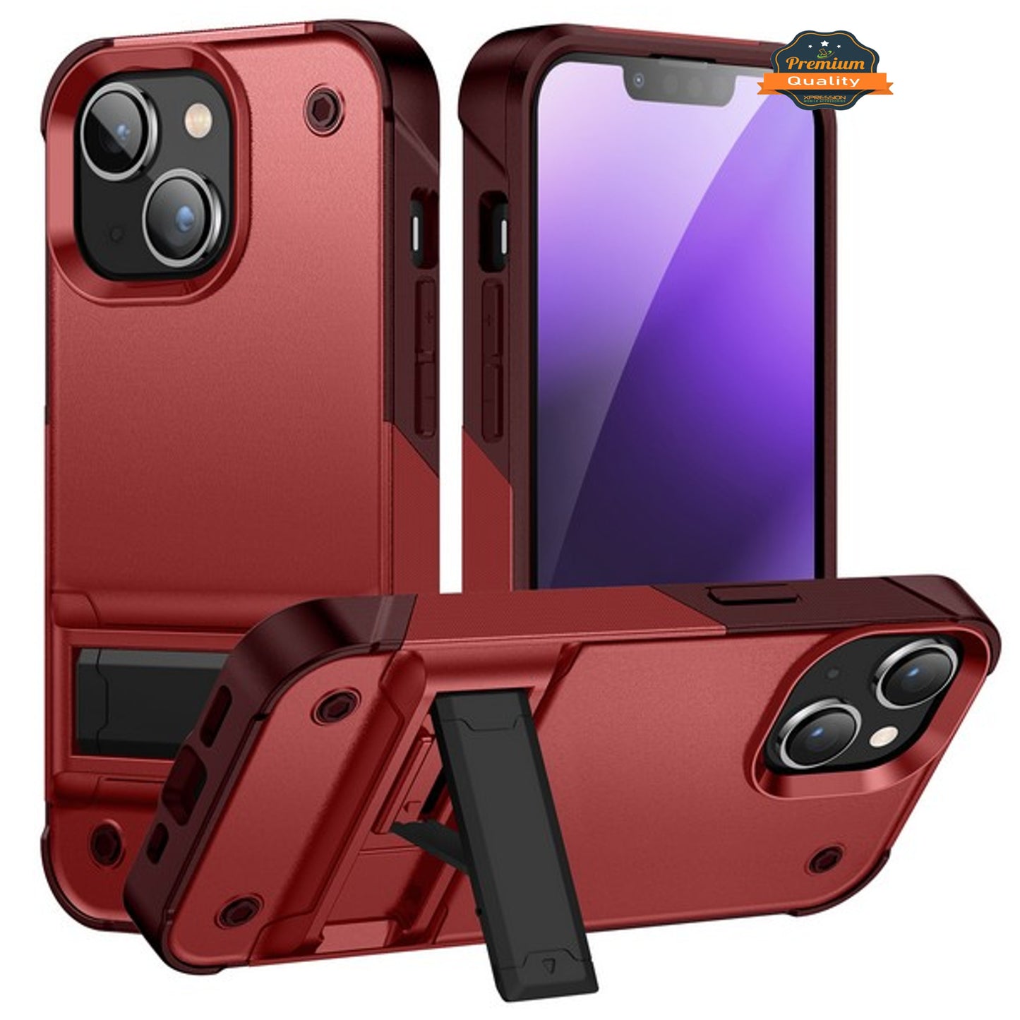 For Apple iPhone 15 Pro Max (6.7") Heavy Duty with Kickstand Stand Hybrid Military Armor Durable Shockproof Bumper Phone Case Cover