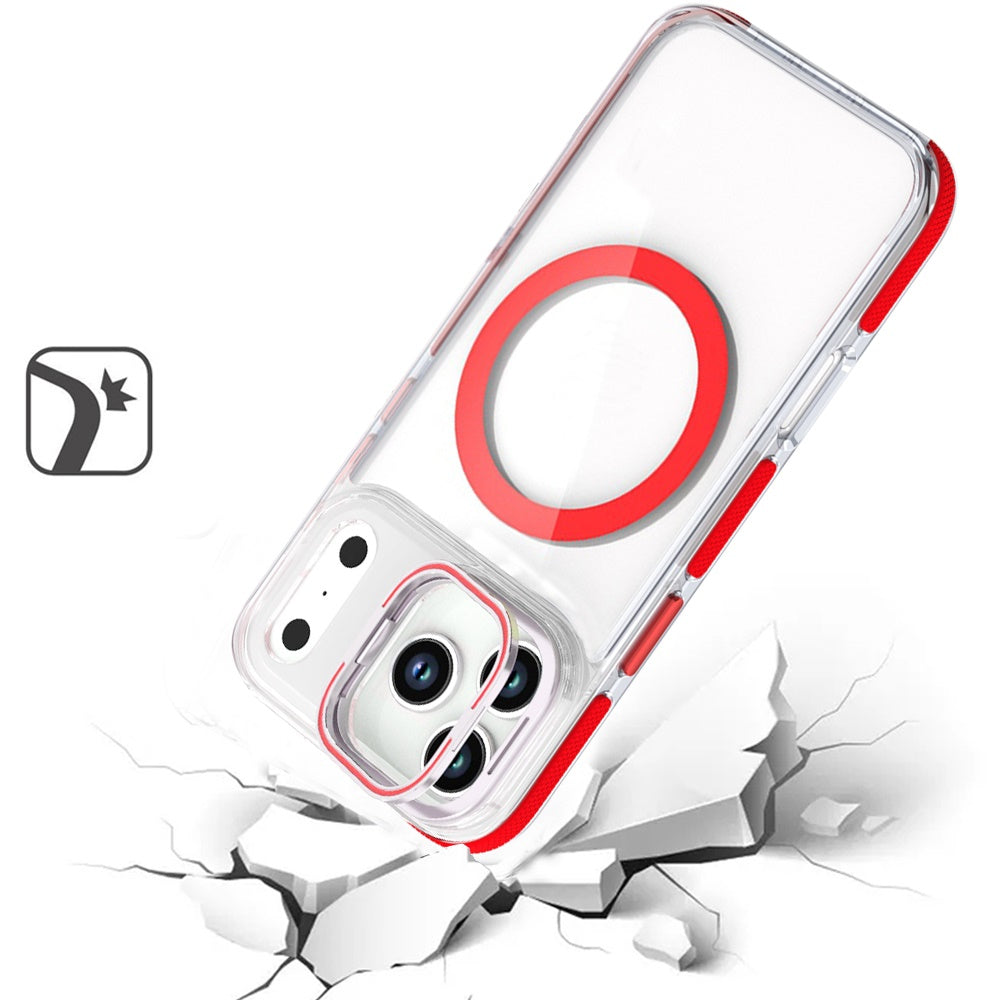 For Apple iPhone 17 Pro Max Hybrid Clear Back Case with Invisible Camera Bracket Stand, MagSafe Magnetic Circle, Shockproof Color Frame Case Cover