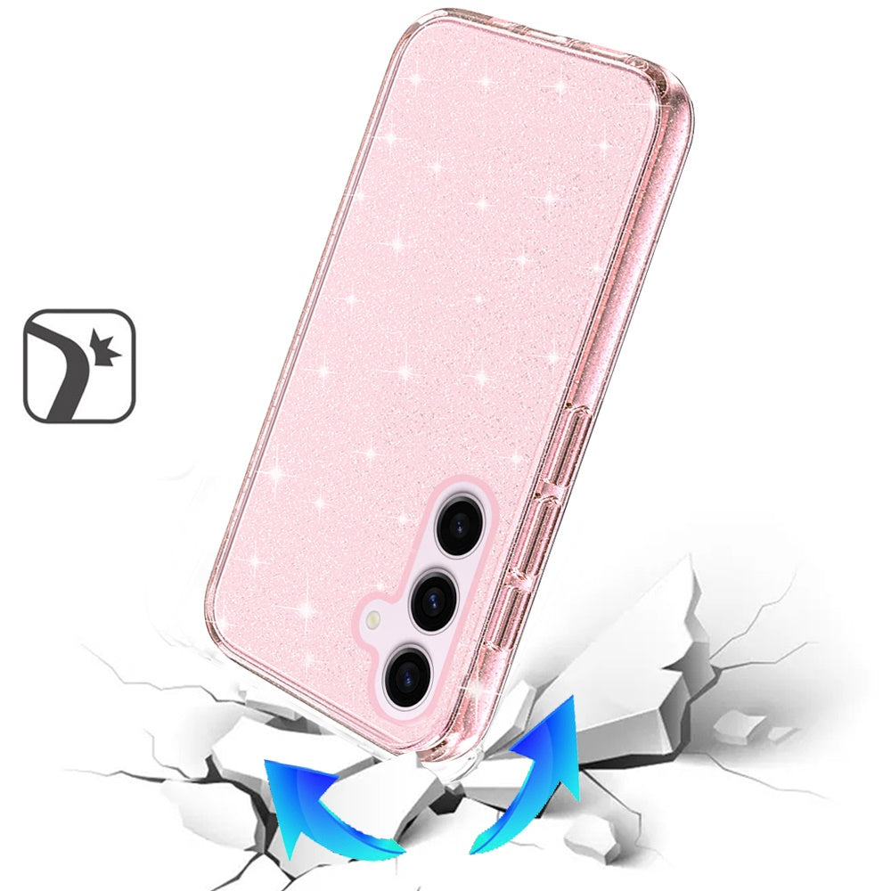 For Samsung Galaxy A17 5G Transparent Glitter Shiny Sparkle Bling TPU Rubber Hard Back Hybrid Frame Shockproof Case Cover Pink