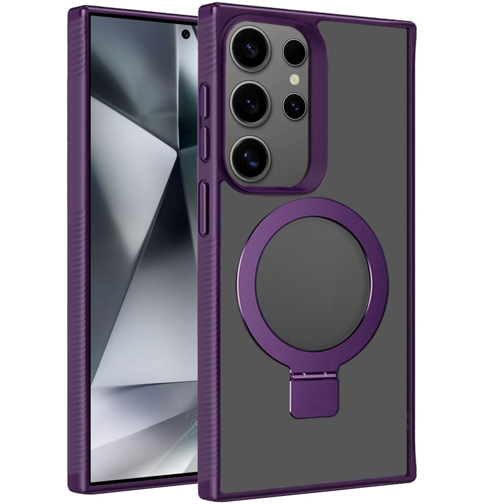 For Samsung Galaxy S25 Ultra Magnetic Circle Kickstand with MagSafe Compatibility, Matte Skin, Rugged Bumper, and Ring Holder Case Cover