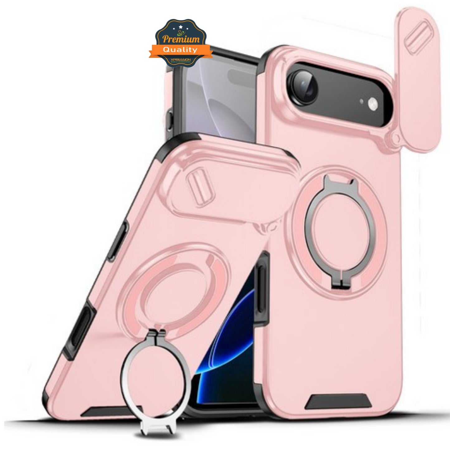 For Apple iPhone 17 AIR Hybrid Case with 360° Magnetic Ring Stand, Camera Slide Protector & Compatible with MagSafe Case Cover